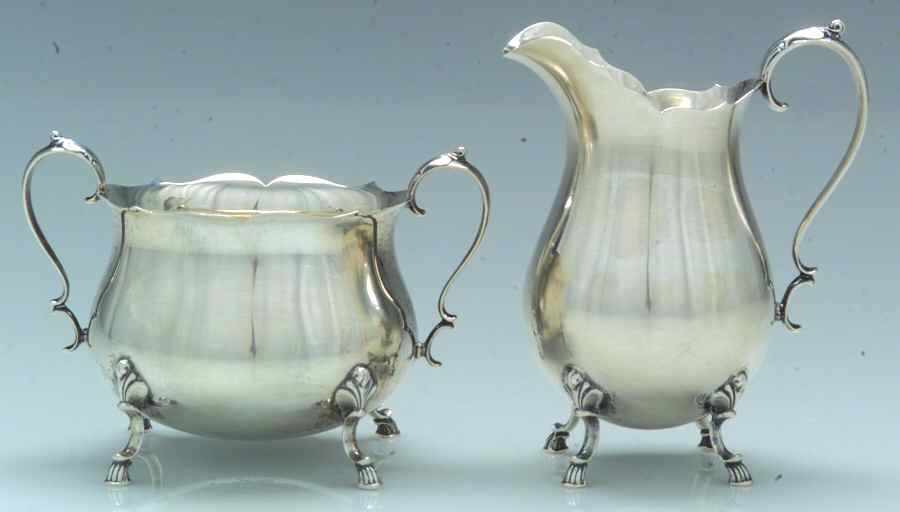 Grand Colonial (Sterling, 1942, Hollowware) Mini Sterling Creamer and Open Sugar by Wallace Silver-1