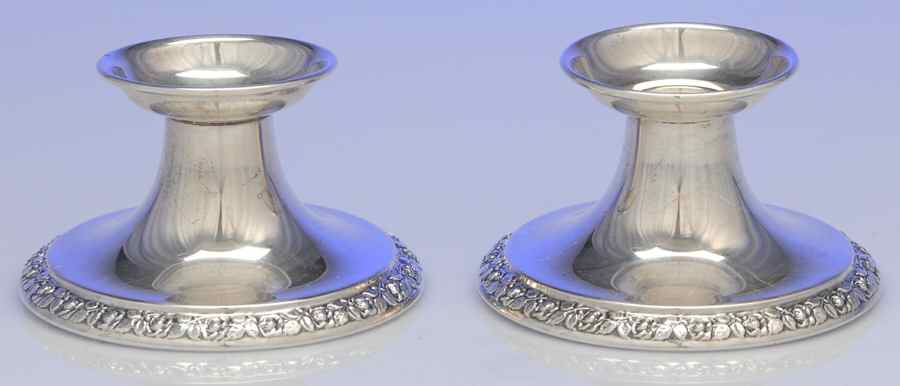 Normandie (Sterling, 1933, Hollowware) Pair of Weighted Console Candleholders by Wallace Silver-1