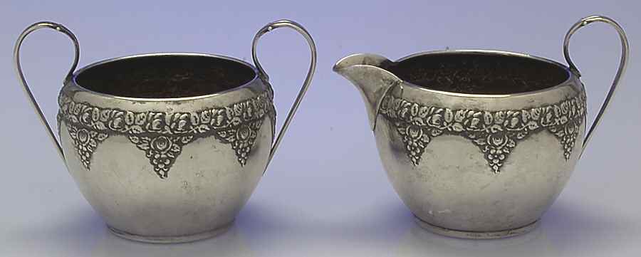 Normandie (Sterling, 1933, Hollowware) Mini Sterling Creamer and Open Sugar by Wallace Silver-1