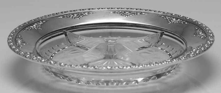 Normandie (Sterling, 1933, Hollowware) 4 Part Glass Relish w/Sterling Rim by Wallace Silver-1