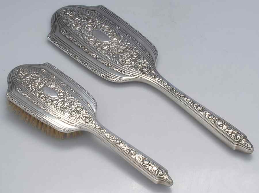 Normandie (Sterling, 1933, Hollowware) 2 Pc Vanity Set (Hair Brush and Mirror) by Wallace Silver-1