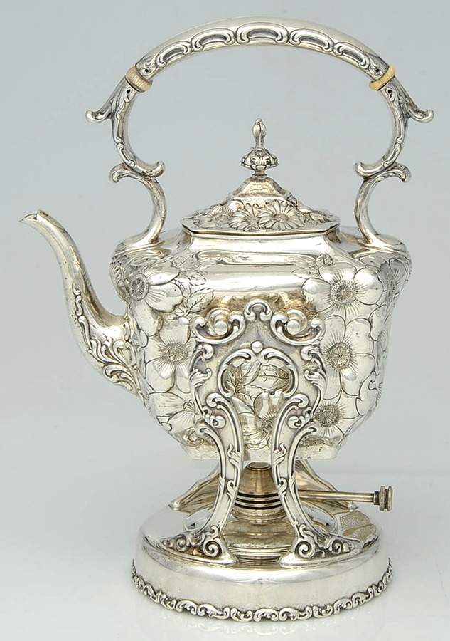 Lily (Sterling, 1902, Old Estate, Hollowware) Kettle, Stand & Burner by Whiting Manf Co-1