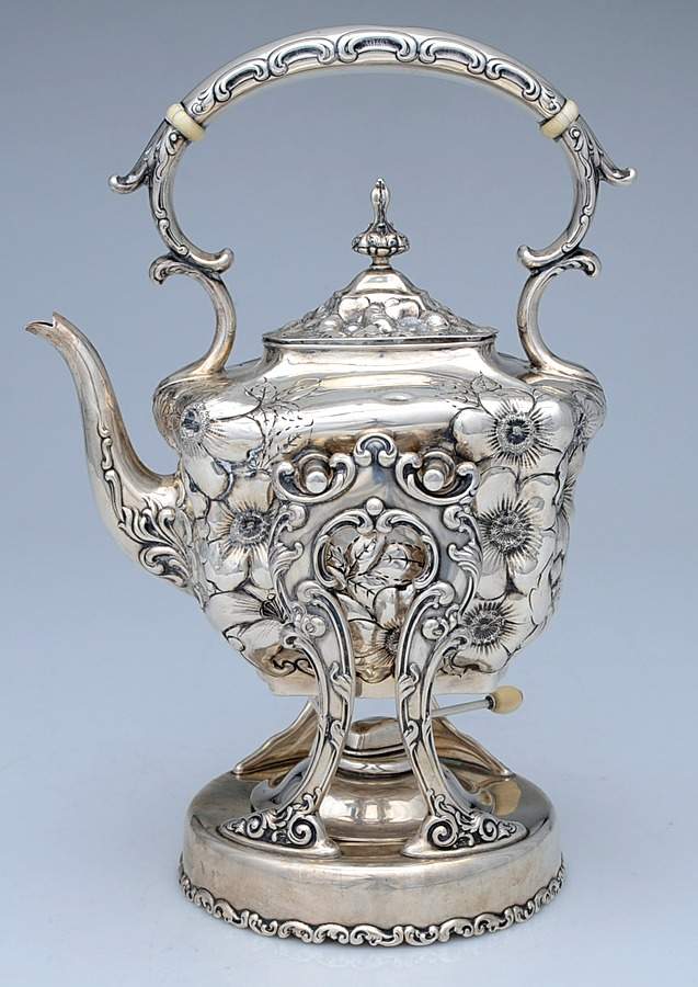 Lily (Sterling, 1902, Old Estate, Hollowware) Kettle, Stand & Burner by Whiting Manf Co-1