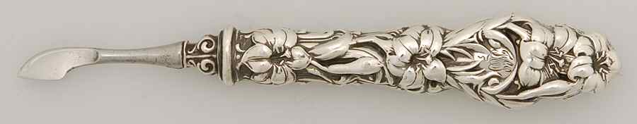 Lily (Sterling, 1902, Old Estate, Hollowware) Hollow Cuticle Knife by Whiting Manf Co-1