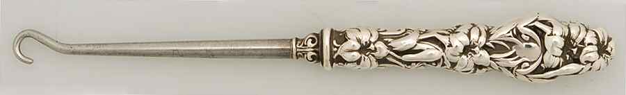 Lily (Sterling, 1902, Old Estate, Hollowware) Button Hook Hollow Handle Large by Whiting Manf Co-1