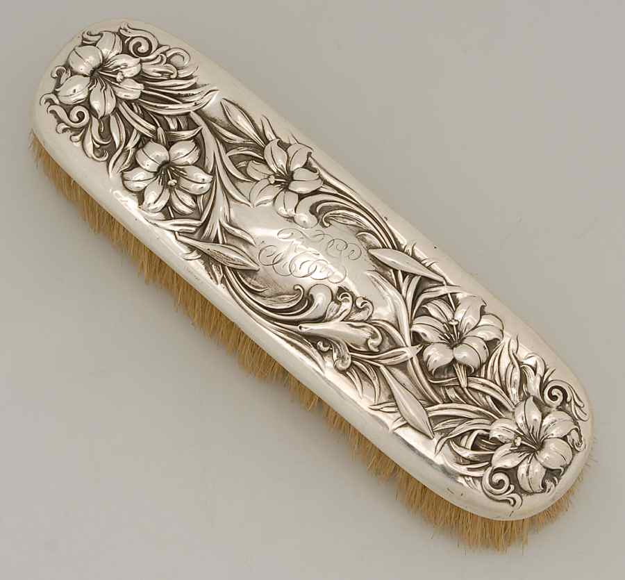 Lily (Sterling, 1902, Old Estate, Hollowware) Hair Brush by Whiting Manf Co-1