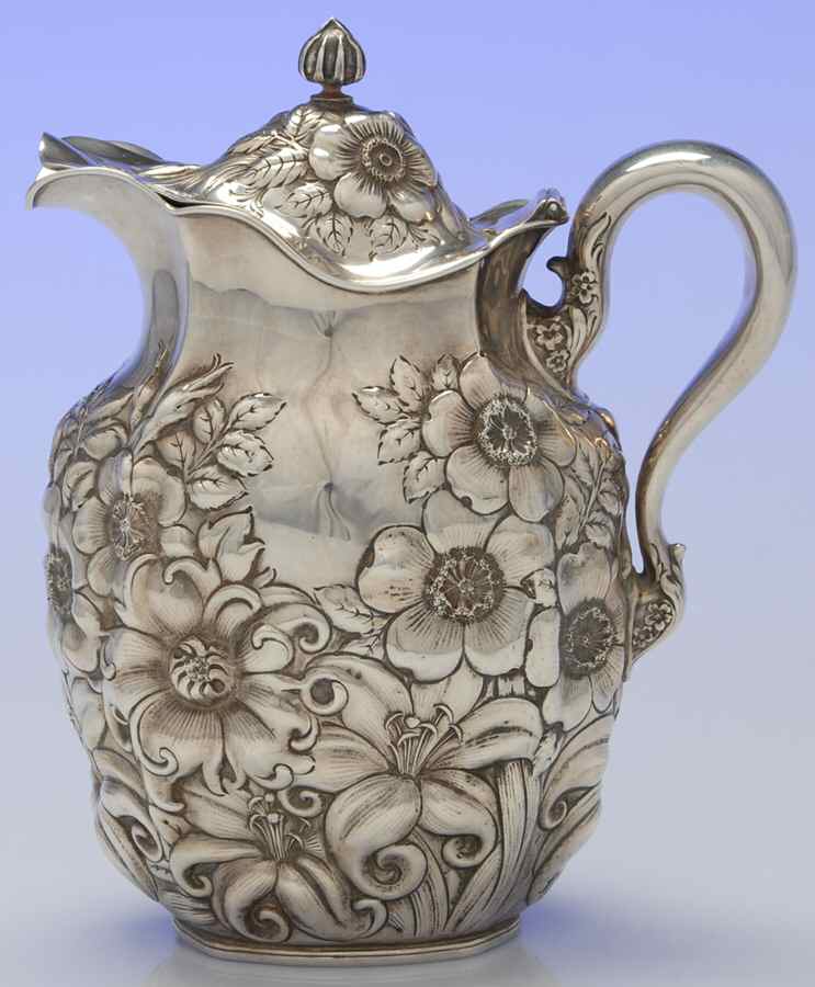 Lily (Sterling, 1902, Old Estate, Hollowware) Hot Milk Pitcher by Whiting Manf Co-1