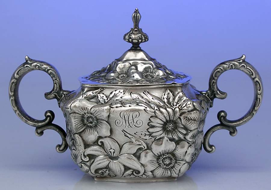 Lily (Sterling, 1902, Old Estate, Hollowware) Sugar Bowl & Lid by Whiting Manf Co-1