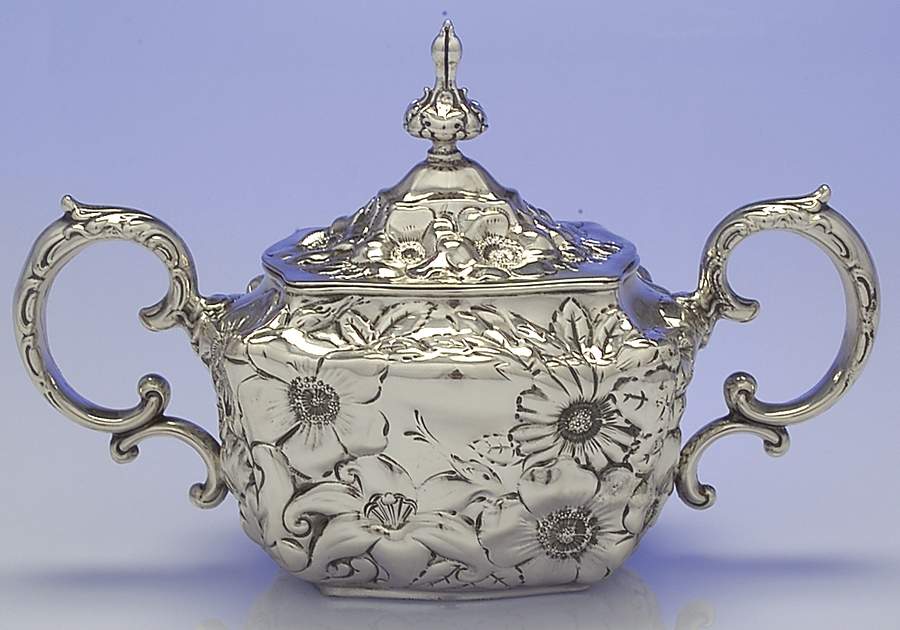 Lily (Sterling, 1902, Old Estate, Hollowware) Sugar Bowl & Lid by Whiting Manf Co-1