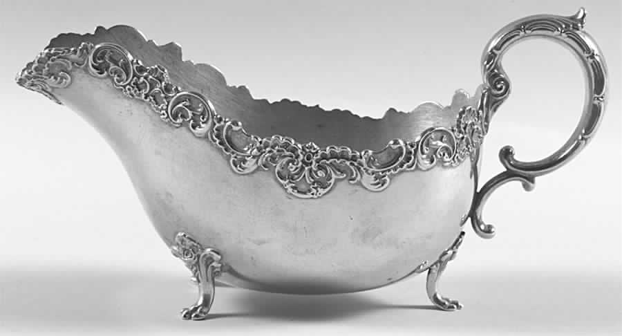 Pompadour (Sterling, 1895-1898, Hollowware) Footed Sauce Boat by Whiting Manf Co-1