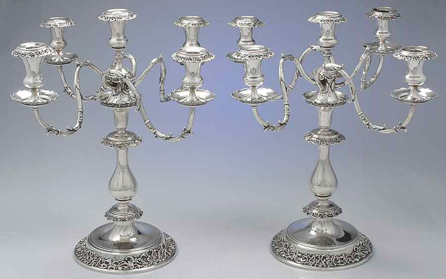 Pompadour (Sterling, 1895-1898, Hollowware) Pair of Large 5 Light Candelabras by Whiting Manf Co-1