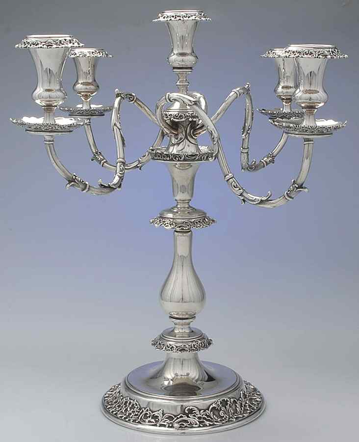 Pompadour (Sterling, 1895-1898, Hollowware) Large 5-Light Candelabra by Whiting Manf Co-1