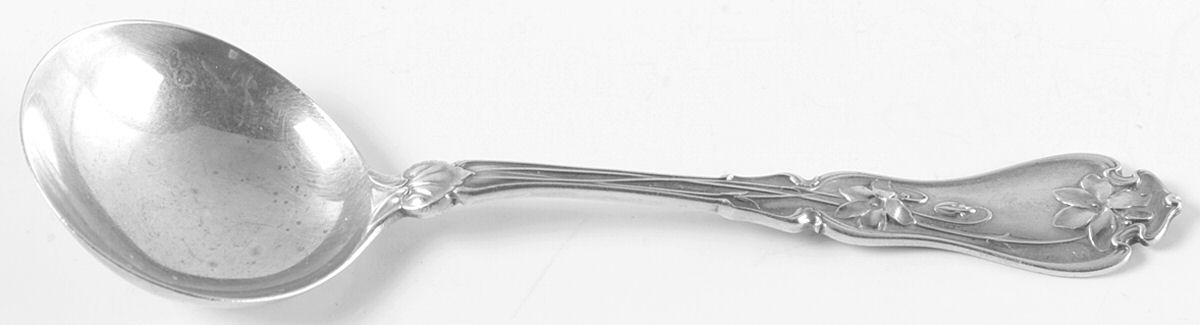 Violet (Sterling, 1905, Monograms) Round Bowl Soup Spoon (Bouillon) by Whiting Manf Co-1