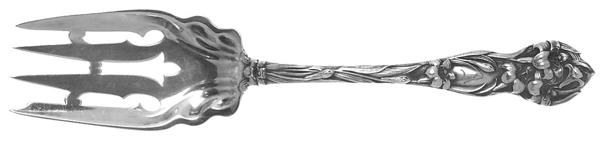 Lily (Sterling, 1902, Monograms) Medium Solid Cold Meat Serving Fork by Watson-1