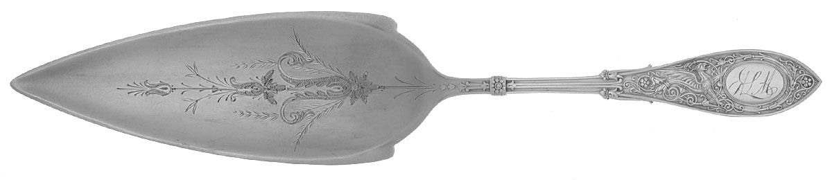 Arabesque (Sterling, 1875, Monograms) Bright Cut Jelly Cake Server by Whiting Manf Co-1