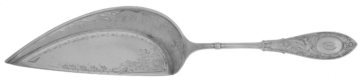 Arabesque (Sterling, 1875, Monograms) Large Bright Cut Crumber Knife by Whiting Manf Co-1