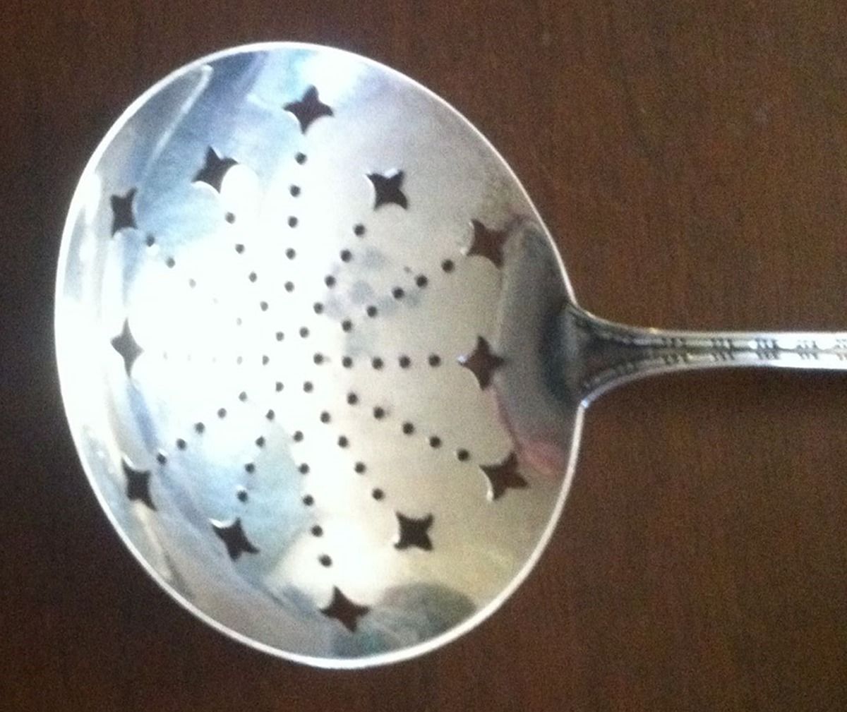 Madam Morris (Sterling, 1909-1910) Large Pierced Pea Serving Spoon by Whiting Manf Co-1