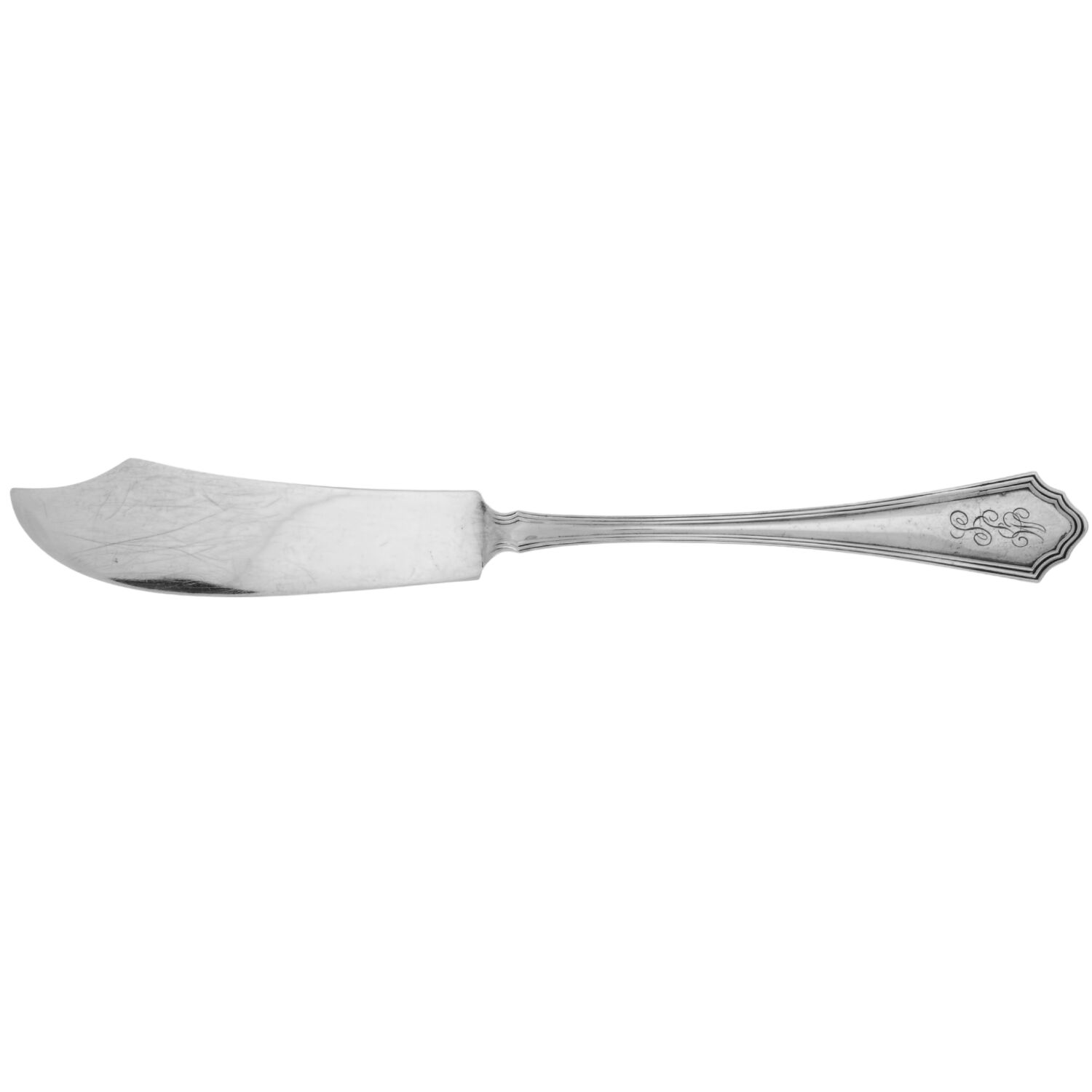 Putnam (Sterling, 1912, Monograms) Flat Handle Master Butter Knife by Wallace Silver-1