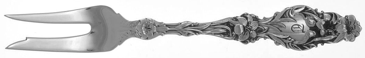 Lily (Sterling, 1902, Lion-Pat. 1902, Monograms) Cheese Fork by Whiting Manf Co-1