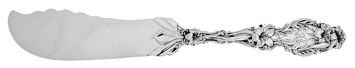 Lily (Sterling, 1902, Lion-Pat. 1902, Monograms) Raised Flat Handle Master Butter by Whiting Manf Co-1