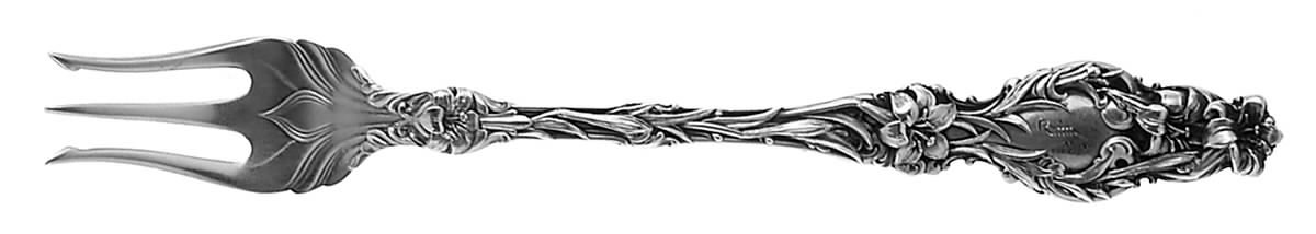 Lily (Sterling, 1902, Lion-Pat. 1902, Monograms) Oyster Fork by Whiting Manf Co-1