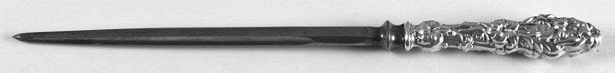 Lily (Sterling, 1902, Lion-Pat. 1902, Monograms) Large Thick Handle Steel Rod Knife Sharpener by Whiting Manf Co-1