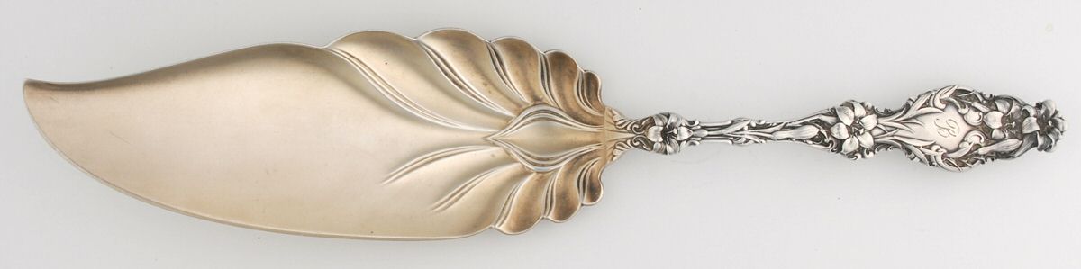 Lily (Sterling, 1902, Lion-Pat. 1902, Monograms) Large Solid Fish Serving Knife by Whiting Manf Co-1