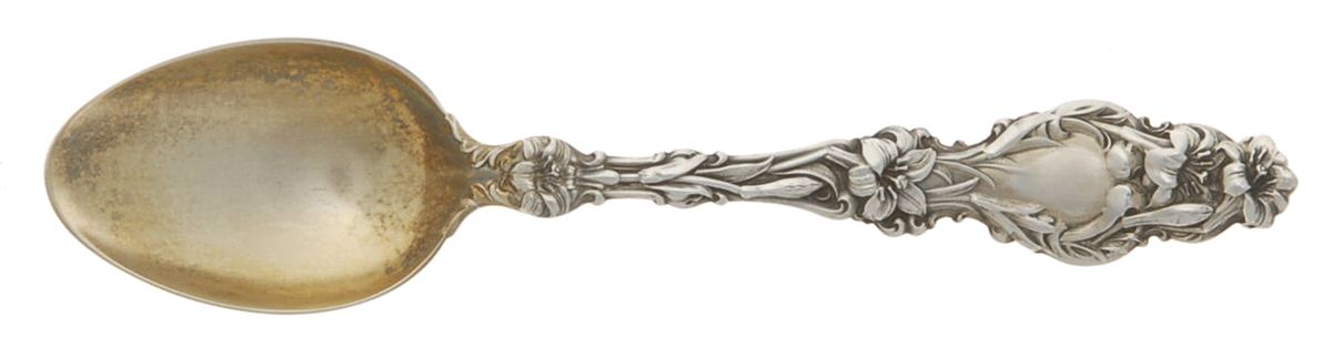 Lily (Sterling, 1902, Lion-Pat. 1902, Monograms) Demitasse Spoon by Whiting Manf Co-1