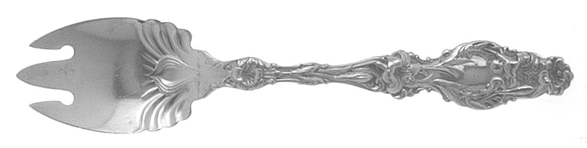 Lily (Sterling, 1902, Lion-Pat. 1902, Monograms) Ice Cream Fork by Whiting Manf Co-1