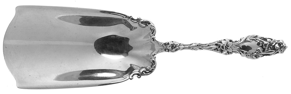 Lily (Sterling, 1902, Lion-Pat. 1902, Monograms) Almond Scoop Solid Piece by Whiting Manf Co-1
