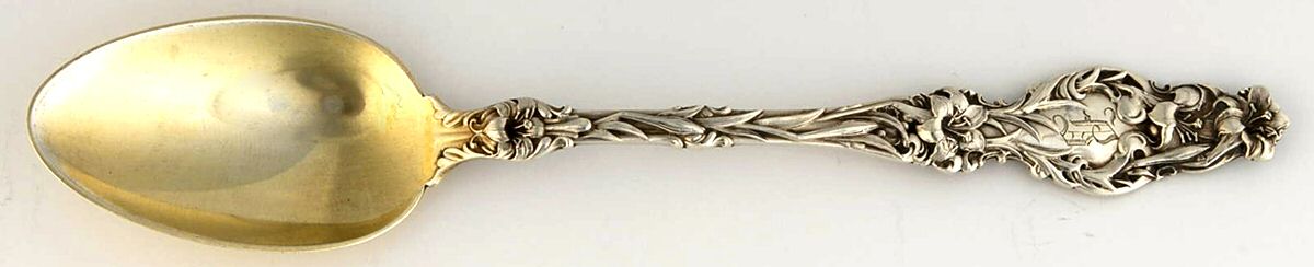Lily (Sterling, 1902, Lion-Pat. 1902, Monograms) Individual Pap/Fruit Spoon by Whiting Manf Co-1