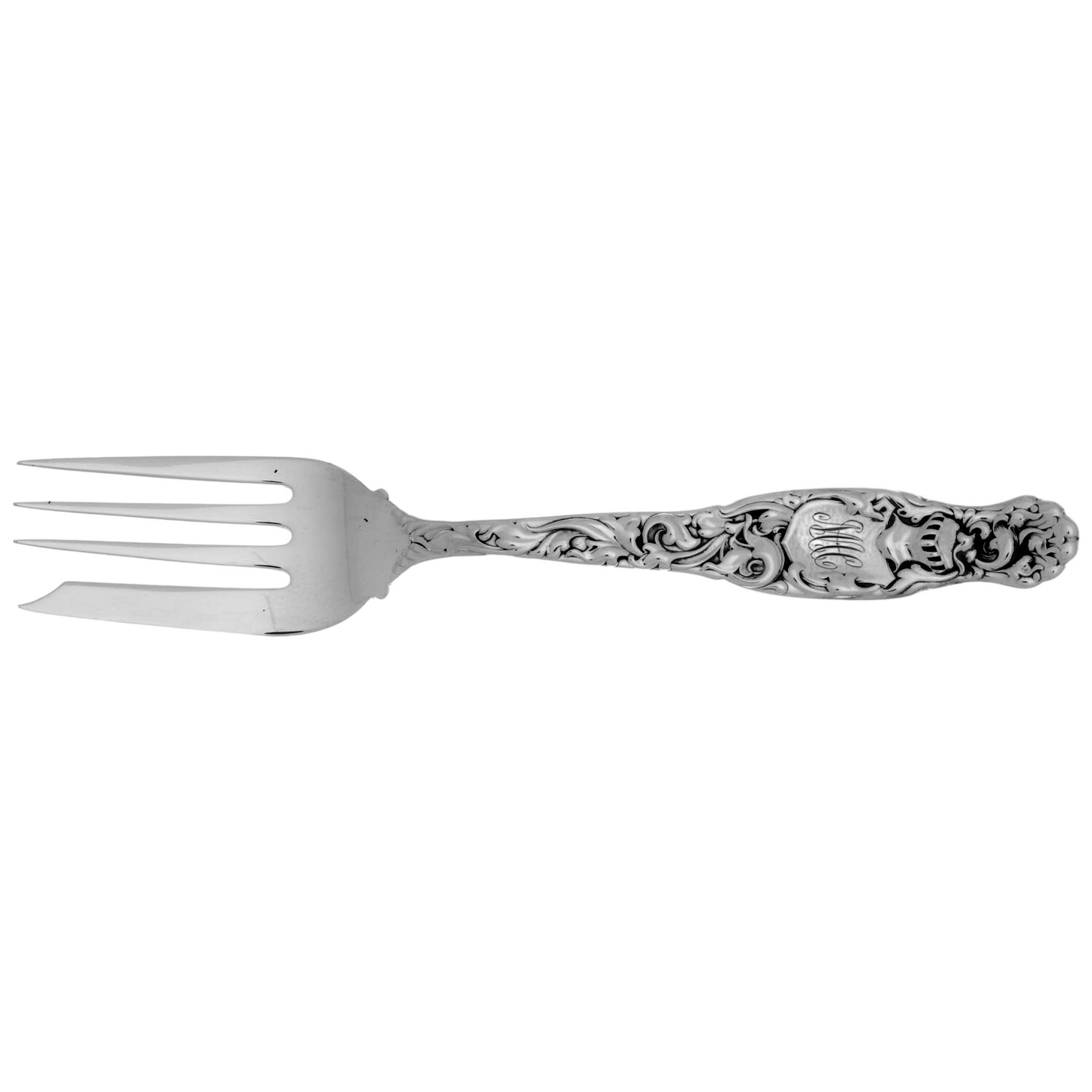 Heraldic (Sterling, 1880, Monograms) Individual Salad Fork by Whiting Manf Co-1