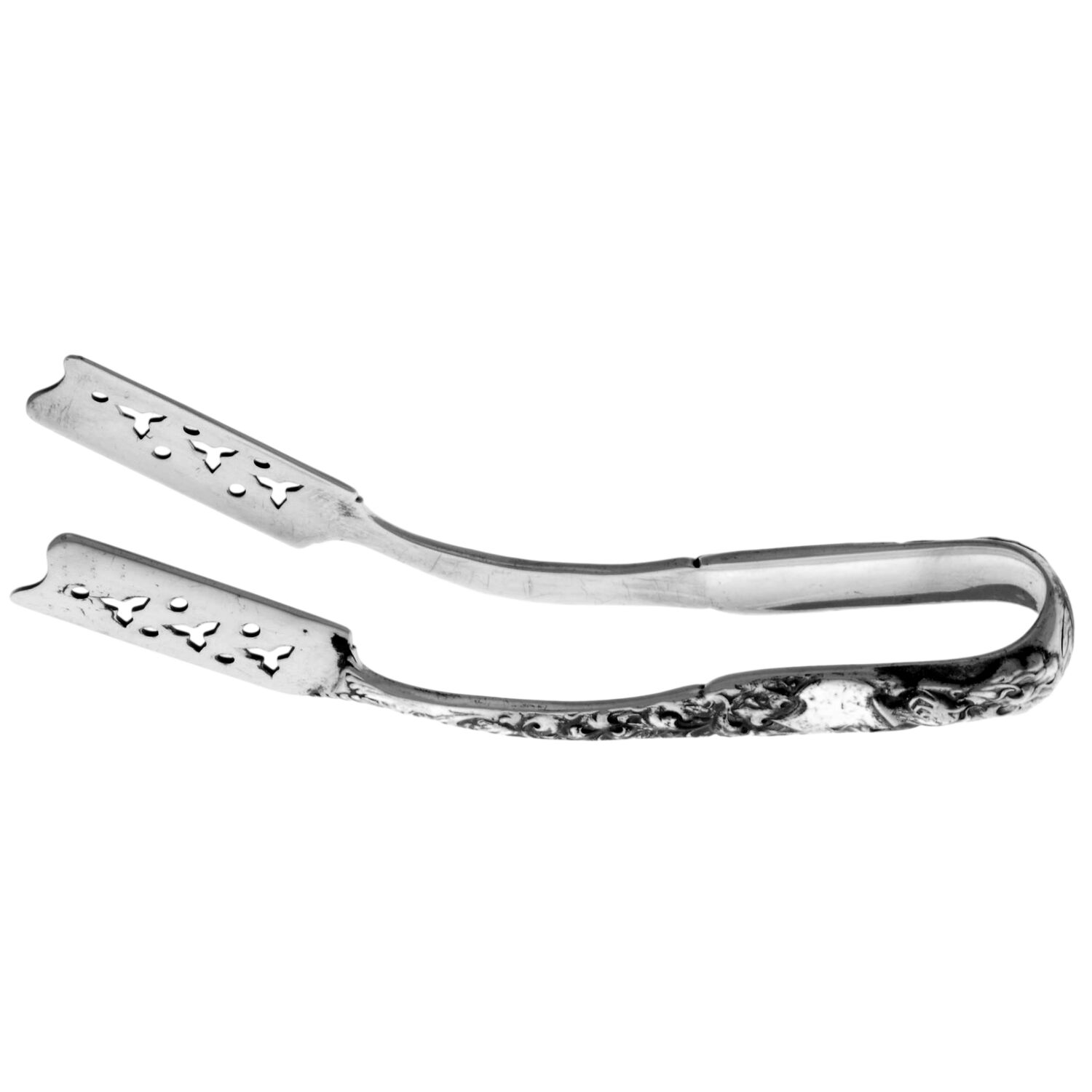 Heraldic (Sterling, 1880, Monograms) Solid Individual Asparagus Tongs by Whiting Manf Co-1