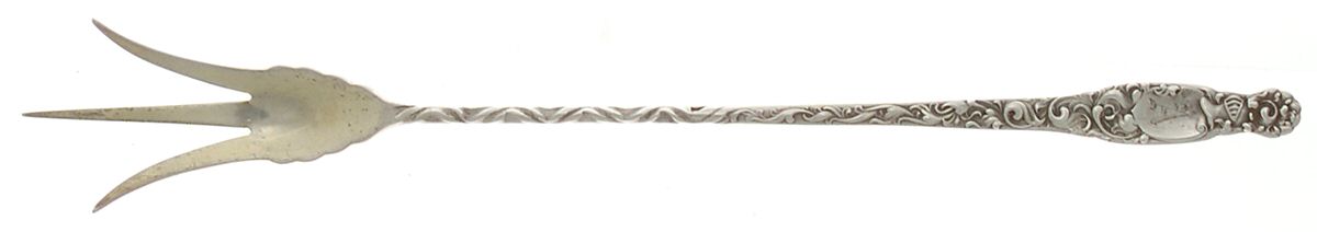 Heraldic (Sterling, 1880, Monograms) Large Lettuce Serving Fork by Whiting Manf Co-1
