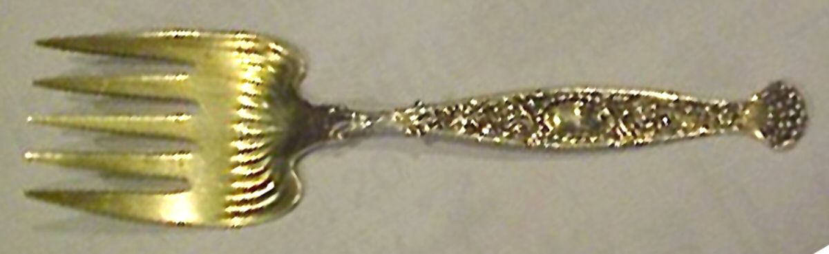 Hyperion (Sterling, 1888, Monograms) Small Solid Tined Sardine Serving Fork by Whiting Manf Co-1