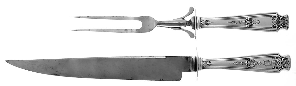 Mandarin (Sterling, 1917-1918) Carving Set-2pc/Lg-Stnbl/Roast W/Sterling Guard by Whiting Manf Co-1