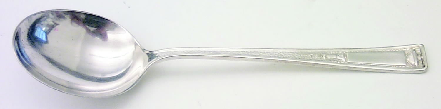 Buckingham (Silverplate, 1924, Monograms) Round Bowl Soup Spoon (Gumbo) by Wallace Silver-1