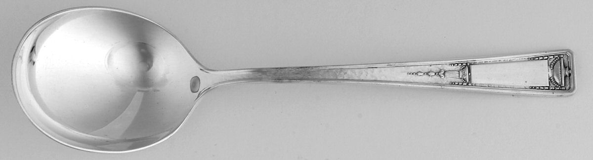 Buckingham (Silverplate, 1924, Monograms) Round Bowl Soup Spoon (Bouillon) by Wallace Silver-1
