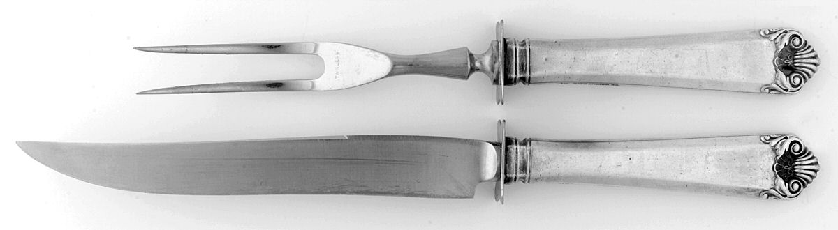 George II (Sterling, 1937, Monograms) Small Stainless Blade 2-Piece Steak Carving Set by Watson-1