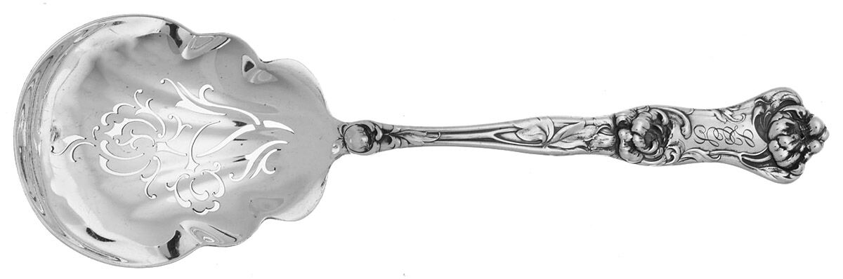 Peony (Sterling, 1906, No Monograms) Pierced Salad Serving Spoon, Solid Piece by Wallace Silver-1