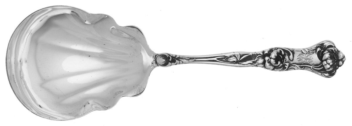 Peony (Sterling, 1906, No Monograms) Large Solid Berry/Casserole Spoon by Wallace Silver-1