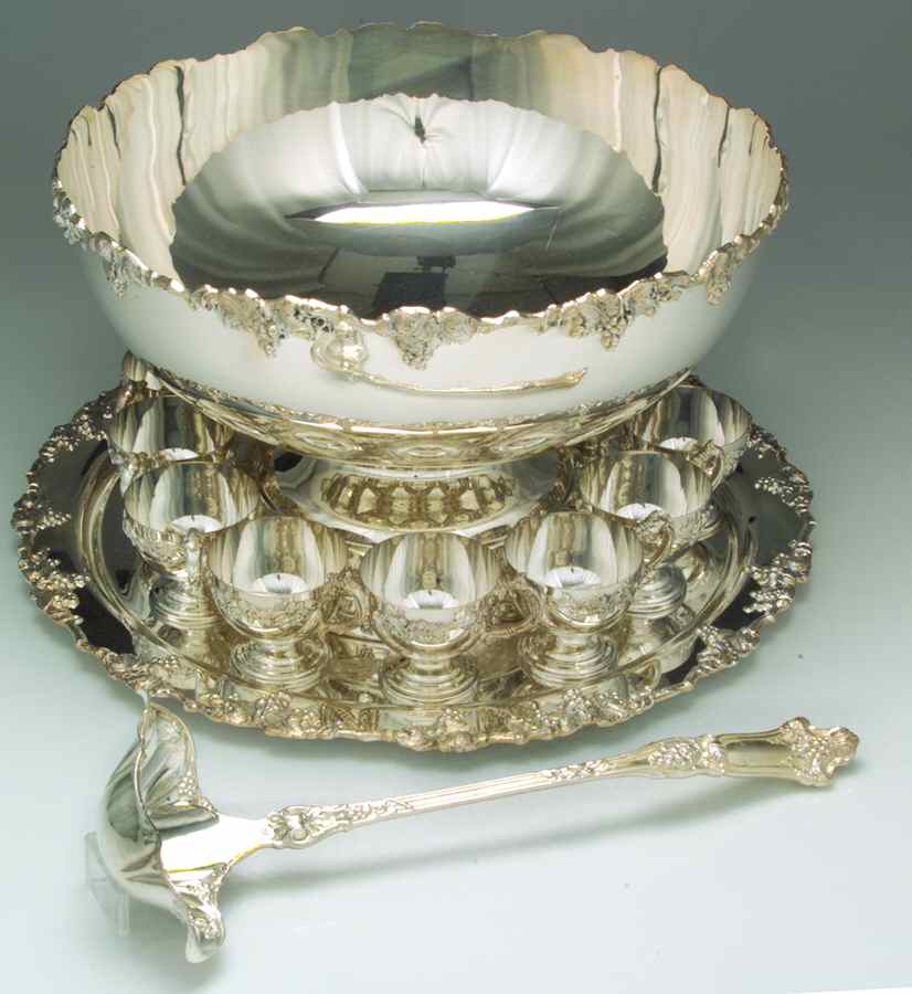Grape (Silverplate, Hollowware) Punch Set (Bowl, Ladle and 12 Cups) by Wallace Silver-1