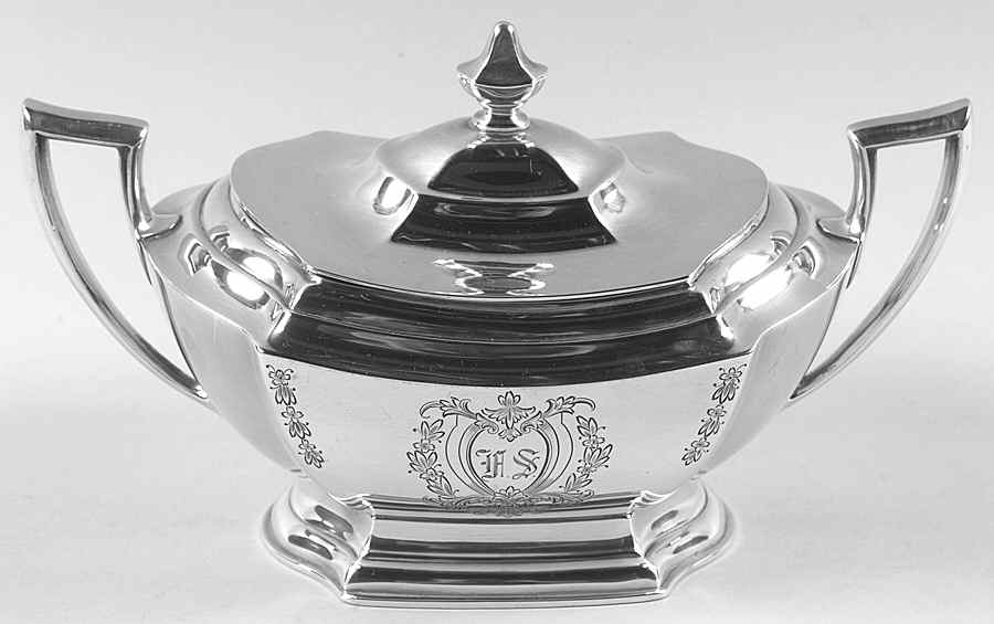 Washington-Engraved (Sterling, Hollowware) Sugar Bowl & Lid by Wallace Silver-1