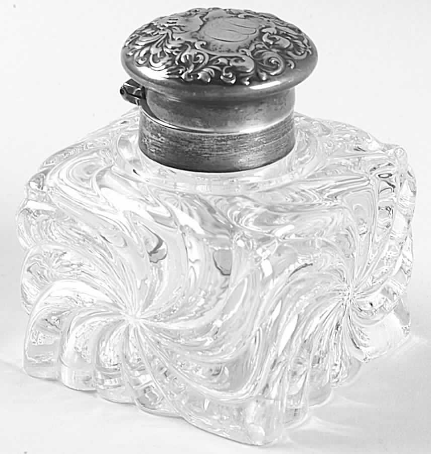 Heraldic (Sterling, Hollowware) Inkwell with Pressed Glass, Silver Lid by Whiting Manf Co-1
