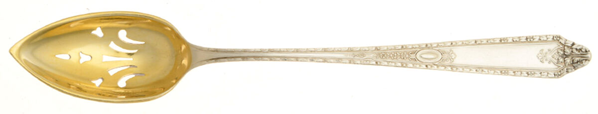 Cinderella (Sterling, No Monograms) Pierced Bowl Short Handle Olive Spoon by Whiting Manf Co-1