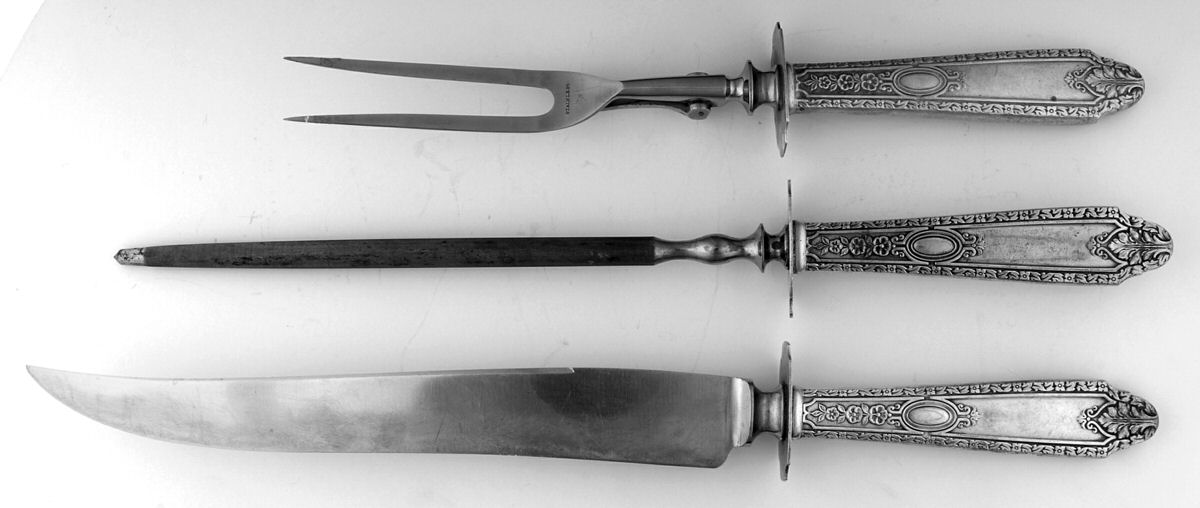 Cinderella (Sterling, No Monograms) (3 Pc)Carving Set-Lg Stnbl/Roast w/Sterling Guard by Whiting Manf Co-1