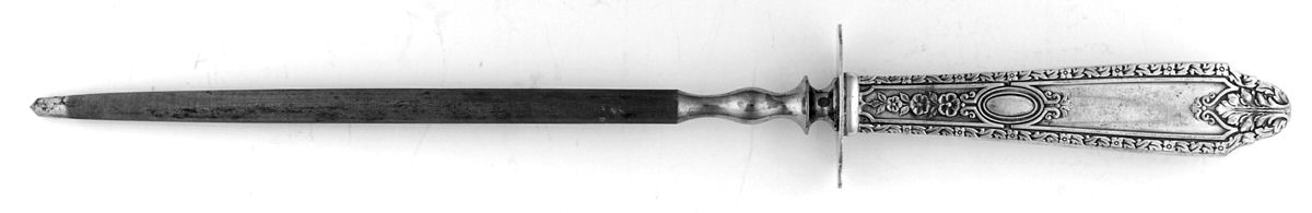Cinderella (Sterling, No Monograms) Large Knife Sharpener-Steel Rod w/Sterling Guard by Whiting Manf Co-1