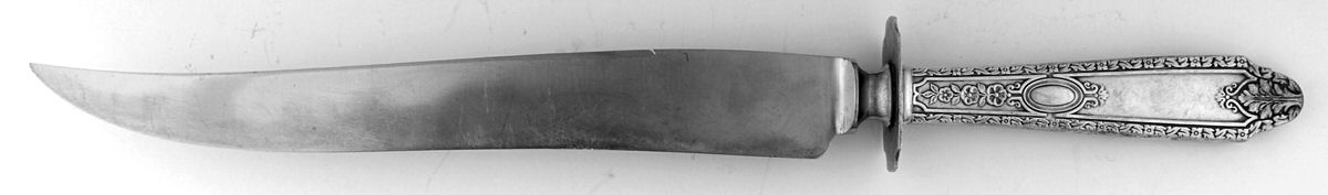 Cinderella (Sterling, No Monograms) Large Carving/Roast Knife StnlBl w/Sterling Guard by Whiting Manf Co-1