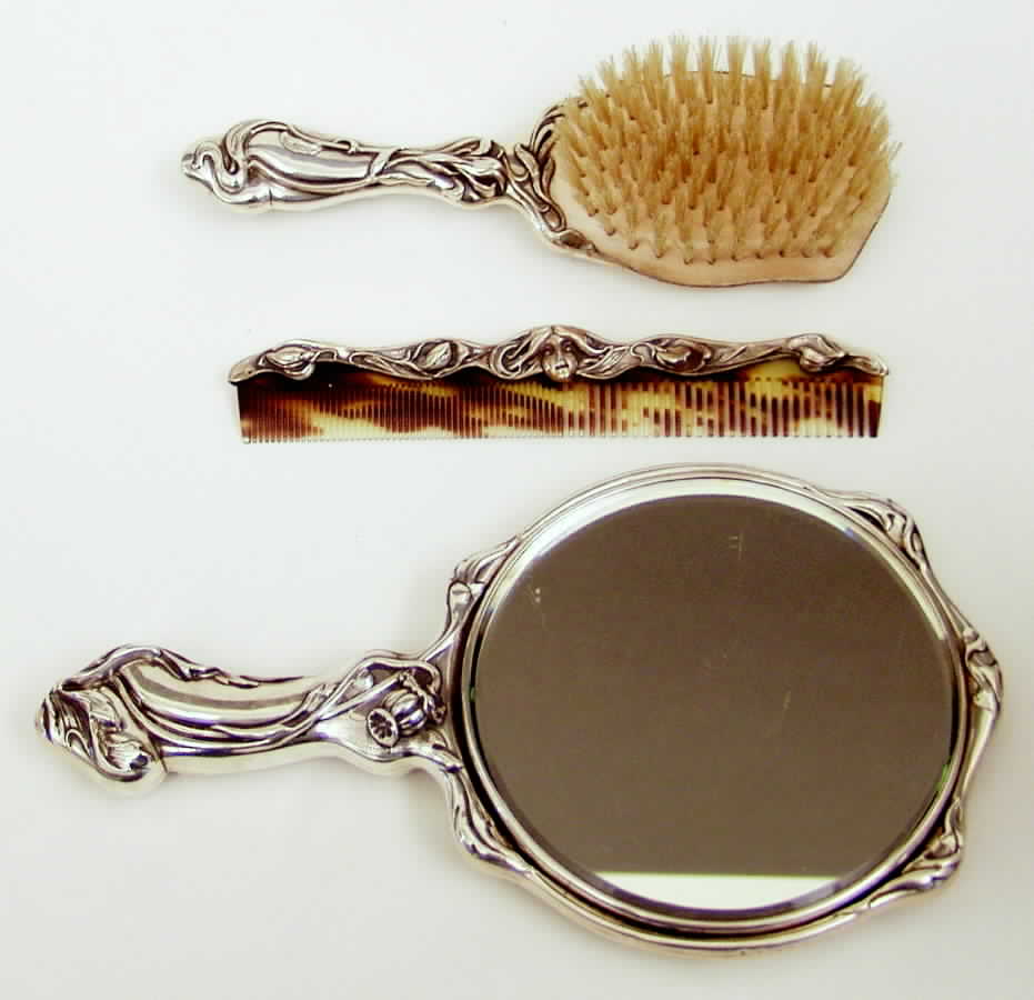 1447 (Sterling, Hollowware) 3-Piece Vanity Set (Brush, Comb and Mirror) by Wm B Kerr-1