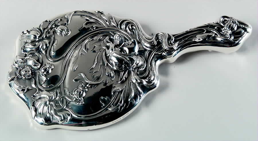 1447 (Sterling, Hollowware) Mirror with Handle by Wm B Kerr-1
